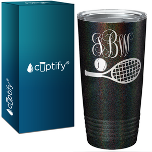 Personalized Monogrammed Tennis Ball and Racket Laser Engraved on Stainless Steel Tennis Tumbler