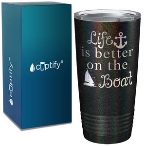 Life is Better on the Boat Blue on White 20 oz Stainless Steel Tumbler