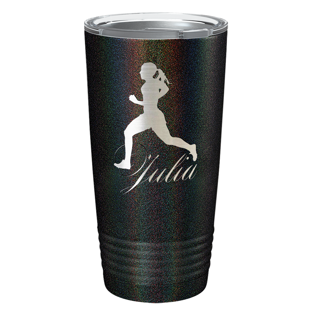 Personalized Running Women Silhouette Laser Engraved on Stainless Steel Cross Country Tumbler