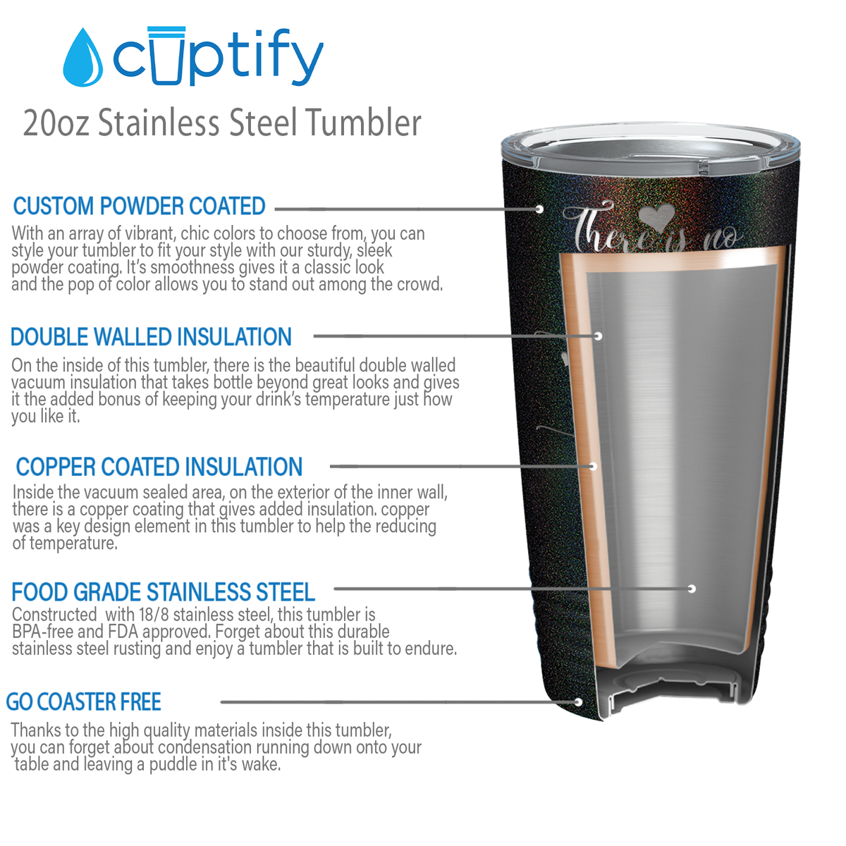 There is no Better Friend than a Sister on Black Glitter 20 oz Stainless Steel Ringneck Tumbler