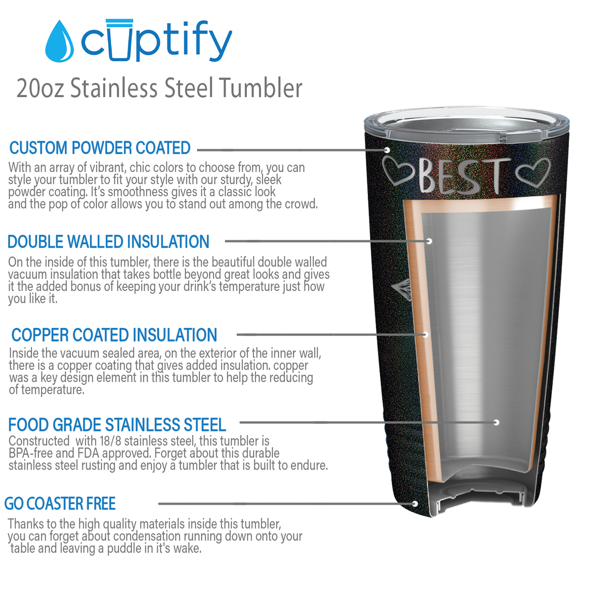 Best Gigi Ever on Black Glitter 20 oz Stainless Steel Ringneck Tumbler