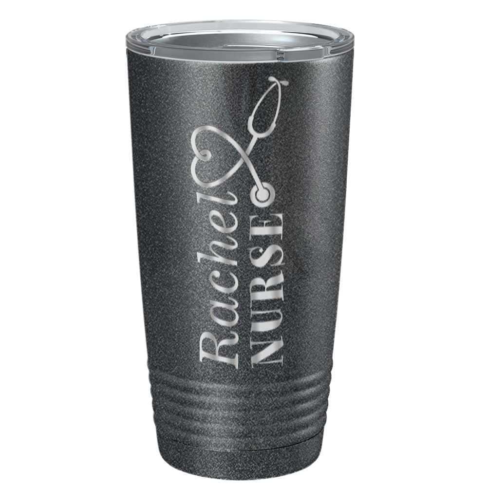 Personalized Nurse Laser Engraved 20oz Tumbler - Black Glitter