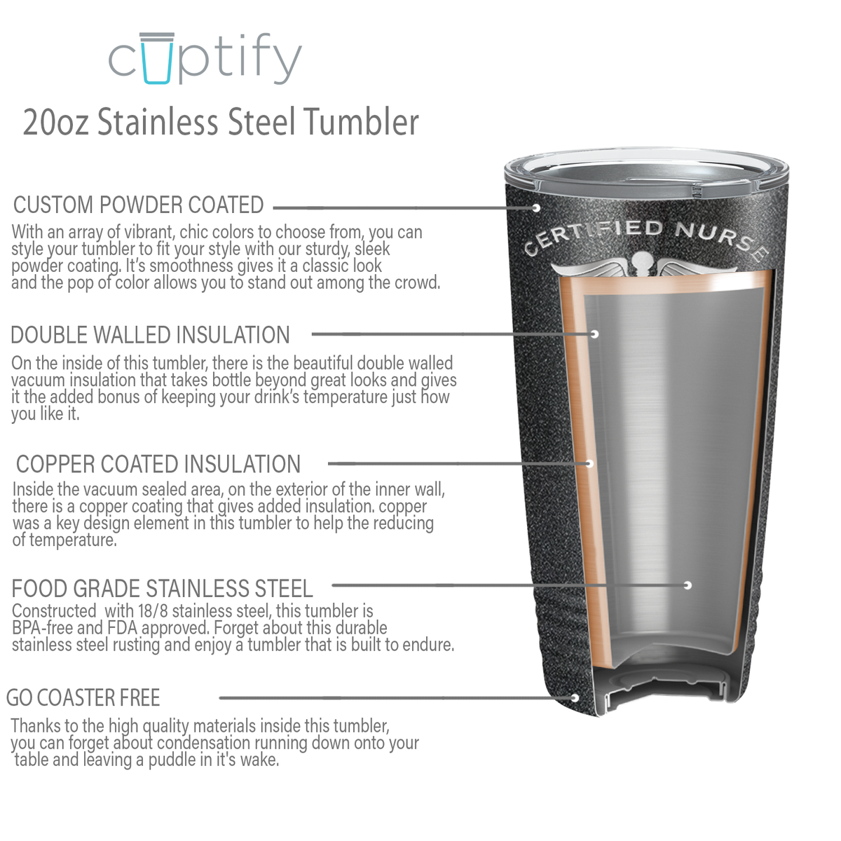 Personalized Nurse Laser Engraved 20oz Tumbler - Black Glitter