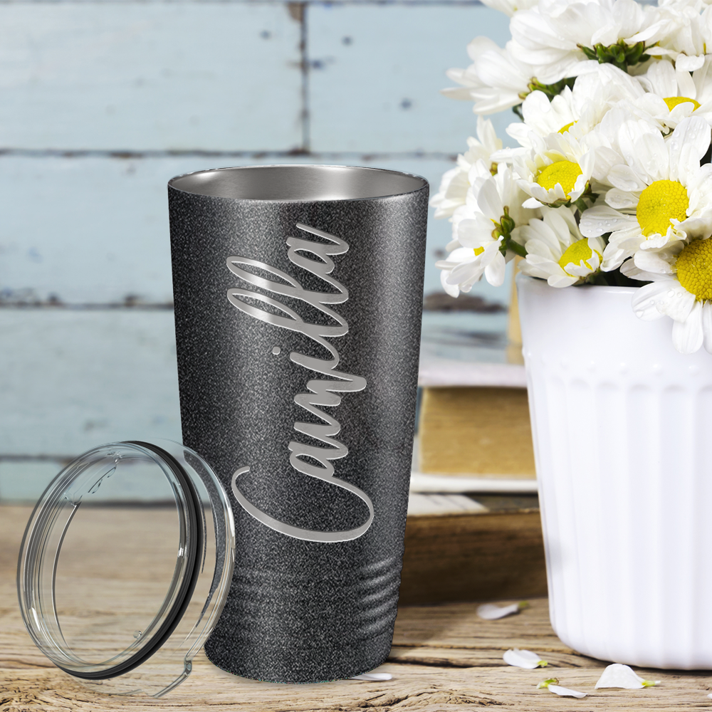 Cuptify Personalized on Black Glitter 20 oz Stainless Steel Ringneck Tumbler
