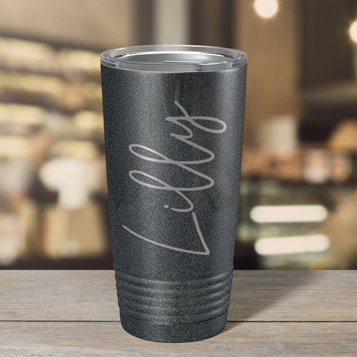 Cuptify Personalized on Black Glitter 20 oz Stainless Steel Ringneck Tumbler