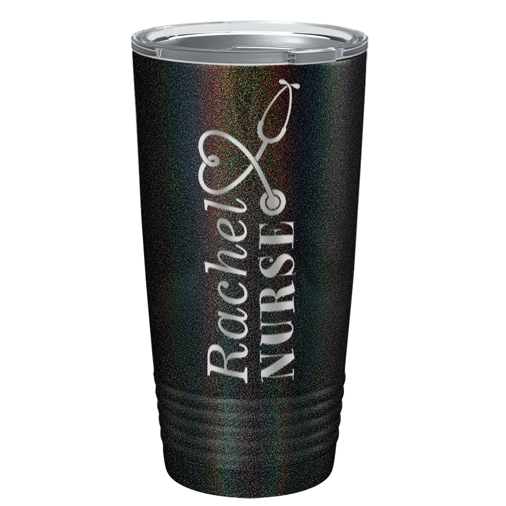 Personalized Nurse Laser Engraved 20oz Tumbler - Black Rainbow Glitter