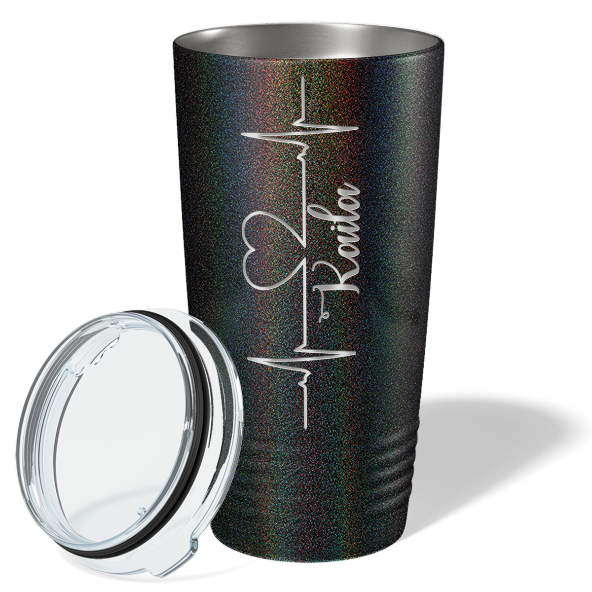 Personalized Nurse Laser Engraved 20oz Tumbler - Black Rainbow Glitter