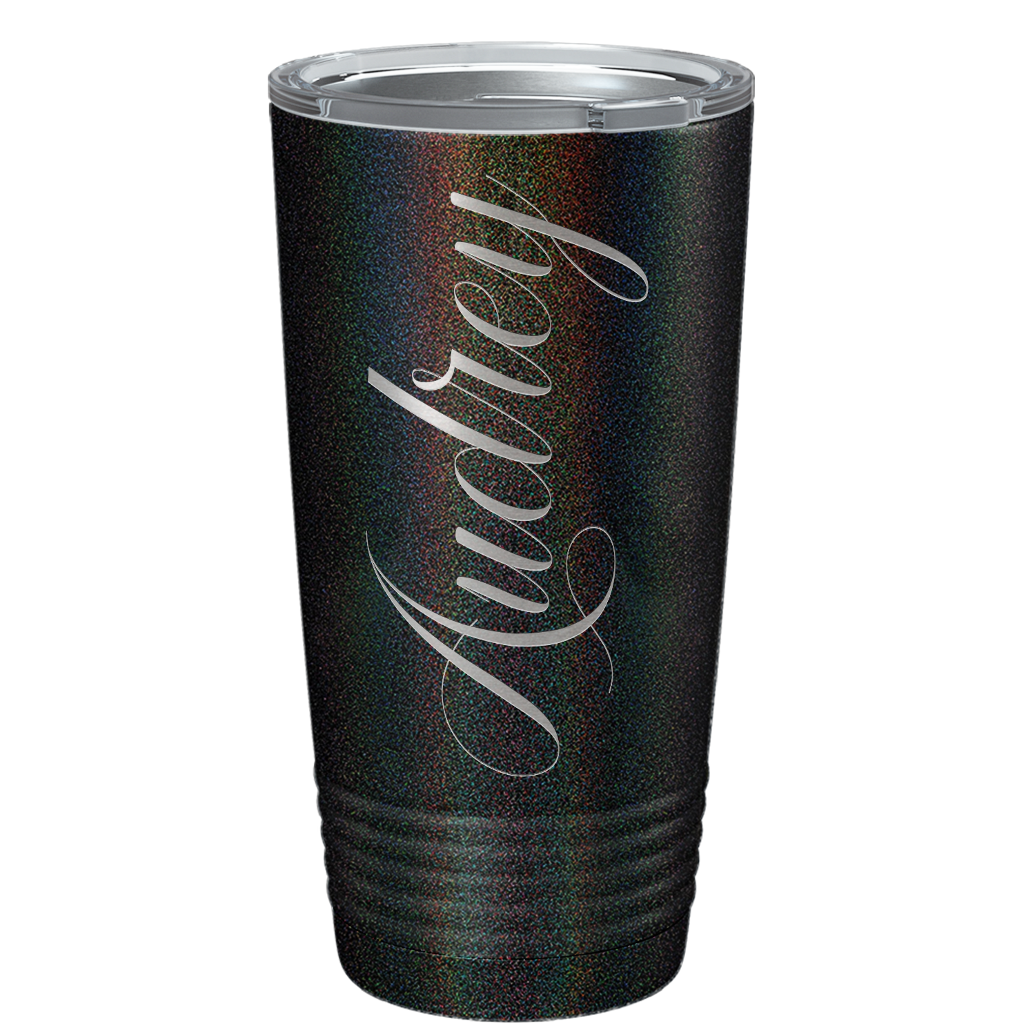 Cuptify Personalized on Black Rainbow Glitter 20 oz Stainless Steel Ringneck Tumbler