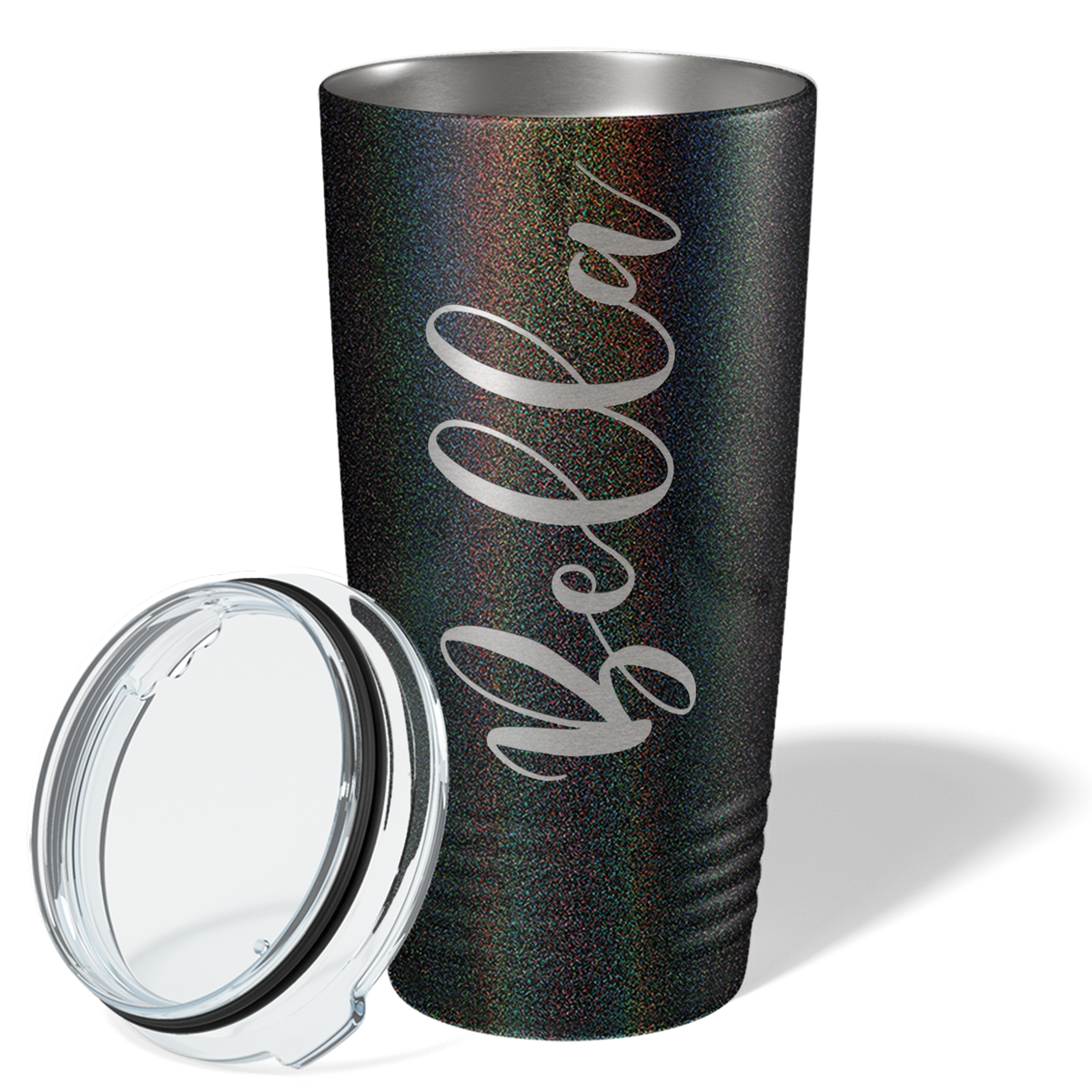 Cuptify Personalized on Black Rainbow Glitter 20 oz Stainless Steel Ringneck Tumbler