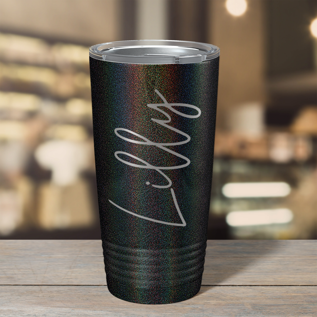 Cuptify Personalized on Black Rainbow Glitter 20 oz Stainless Steel Ringneck Tumbler