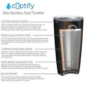 Cuptify Personalized on Black Rainbow Glitter 20 oz Stainless Steel Ringneck Tumbler