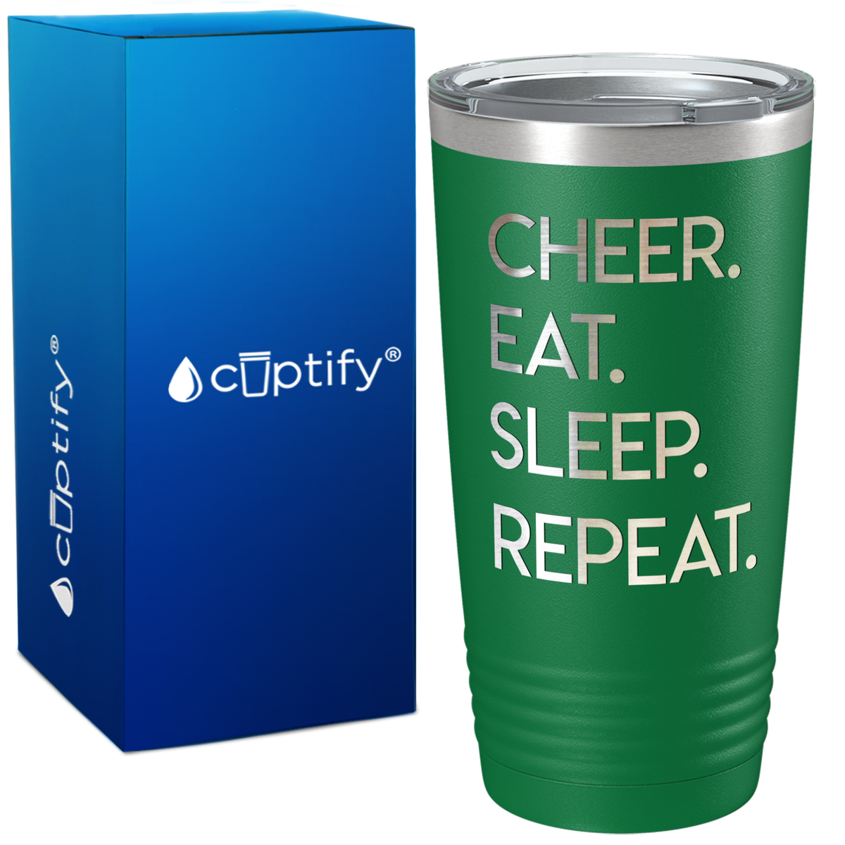 Eat Sleep Cheer Repeat on 20oz Tumbler