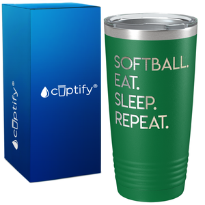 Eat Sleep Softball Repeat on 20oz Tumbler