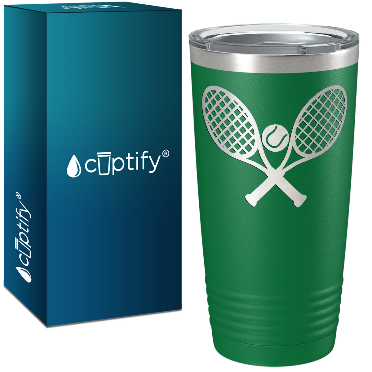 Tennis Rackets and Ball Laser Engraved on Stainless Steel Tennis Tumbler
