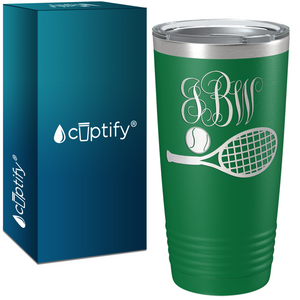 Personalized Monogrammed Tennis Ball and Racket Laser Engraved on Stainless Steel Tennis Tumbler