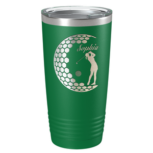 Personalized Women Golfer Laser Engraved on Stainless Steel Golf Tumbler