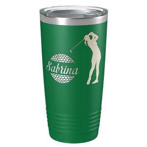 Personalized Female Golfer Laser Engraved on Stainless Steel Golf Tumbler