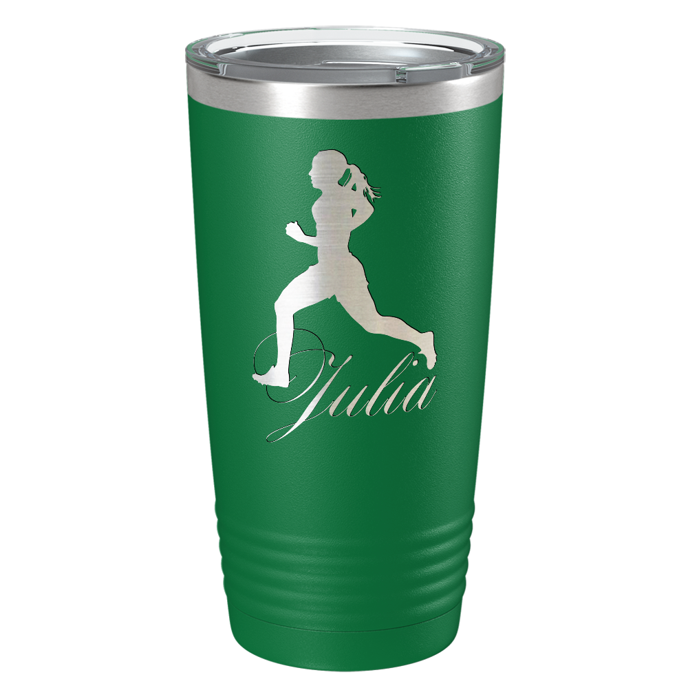 Personalized Running Women Silhouette Laser Engraved on Stainless Steel Cross Country Tumbler