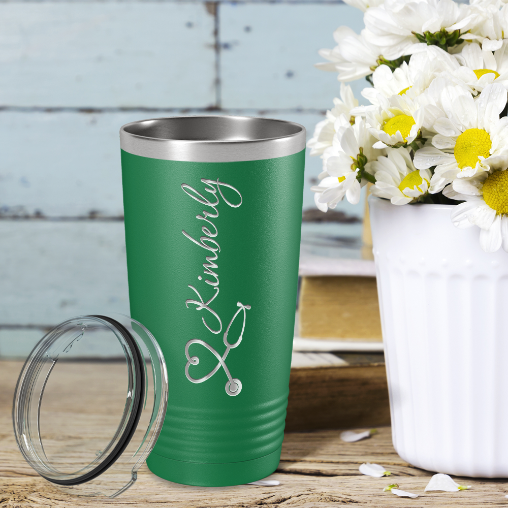 Personalized Nurse Laser Engraved 20oz Tumbler - Green Matte