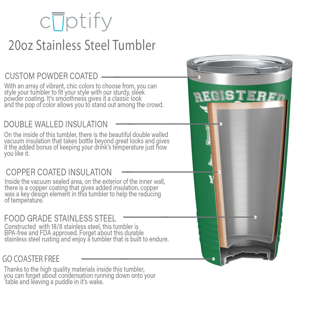 Personalized Nurse Laser Engraved 20oz Tumbler - Green Matte
