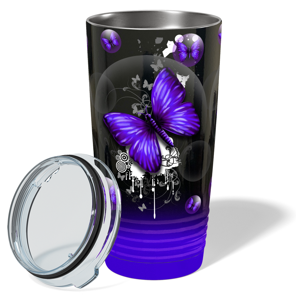 Purple Butterflies on Green Black Ombre Wrap 20 oz Tumbler