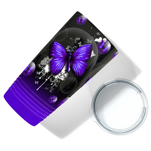 Purple Butterflies on Green Black Ombre Wrap 20 oz Tumbler