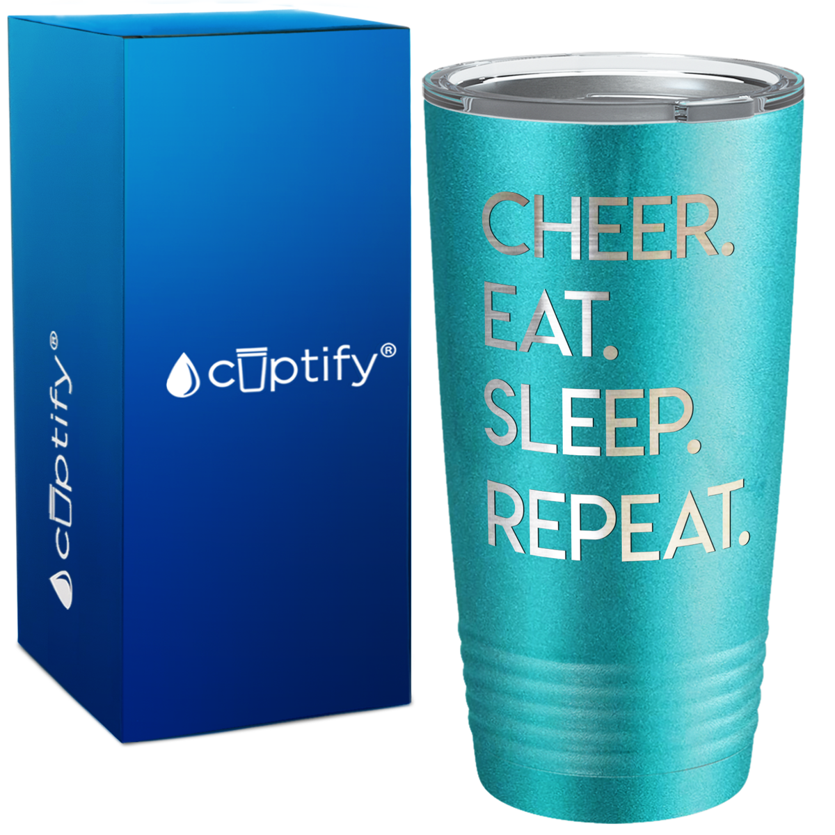 Eat Sleep Cheer Repeat on 20oz Tumbler