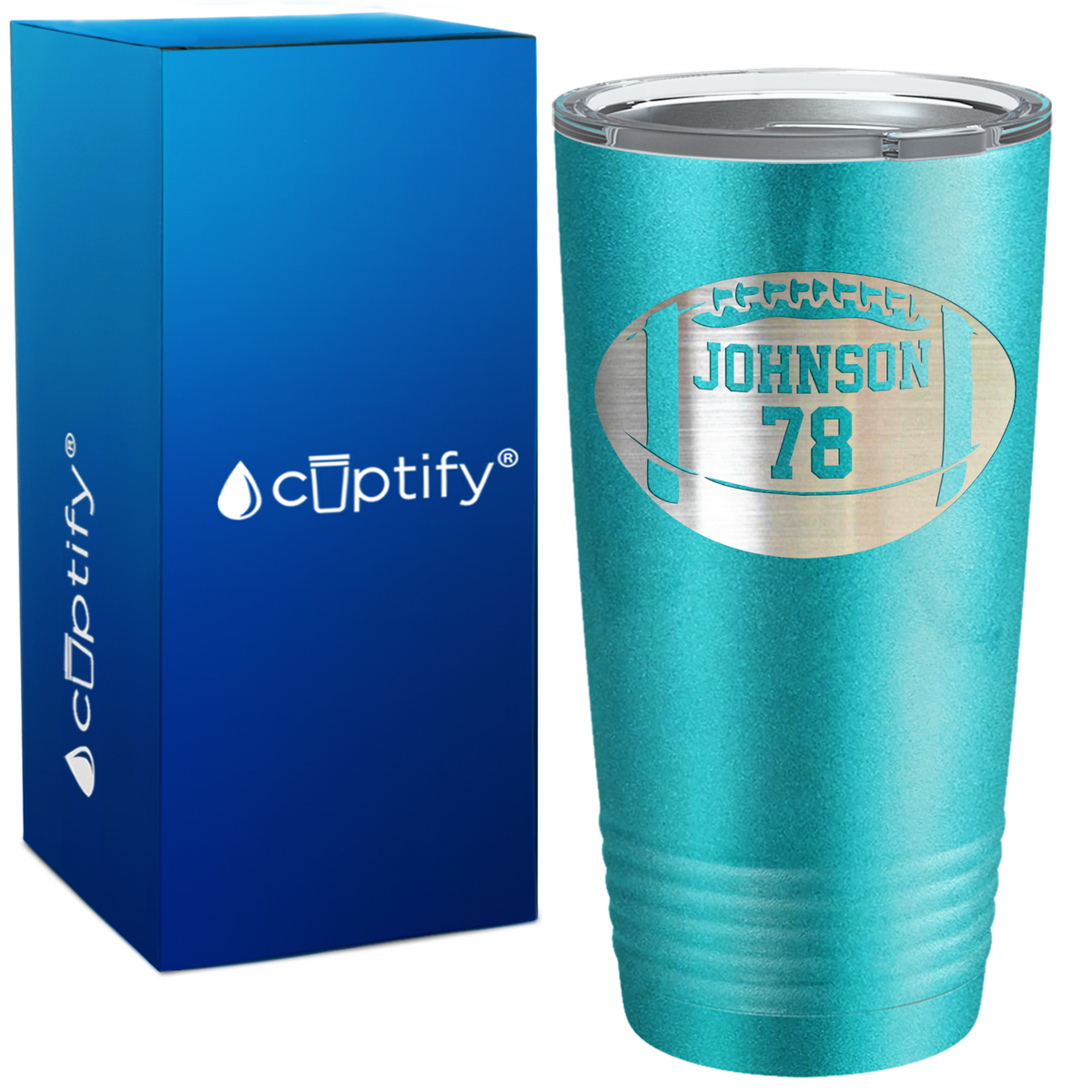 Personalized Monogrammed Name and Number Football on 20oz Tumbler