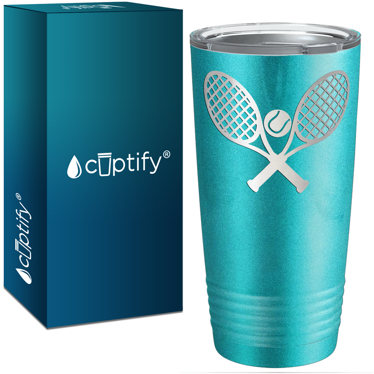 Tennis Rackets and Ball Laser Engraved on Stainless Steel Tennis Tumbler