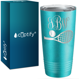 Personalized Monogrammed Tennis Ball and Racket Laser Engraved on Stainless Steel Tennis Tumbler