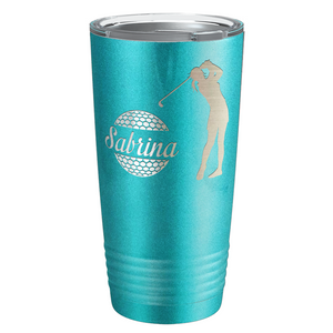 Personalized Female Golfer Laser Engraved on Stainless Steel Golf Tumbler