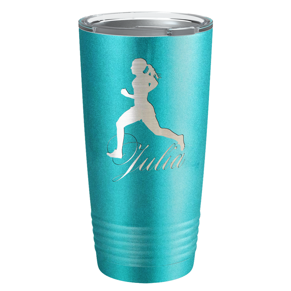 Personalized Running Women Silhouette Laser Engraved on Stainless Steel Cross Country Tumbler