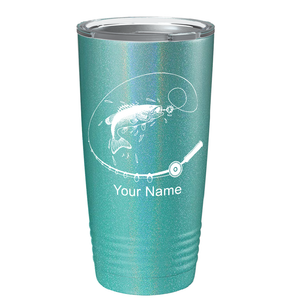 Fishing Poll with Fish on Stainless Steel Fishing Tumbler