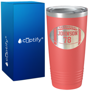 Personalized Monogrammed Name and Number Football on 20oz Tumbler