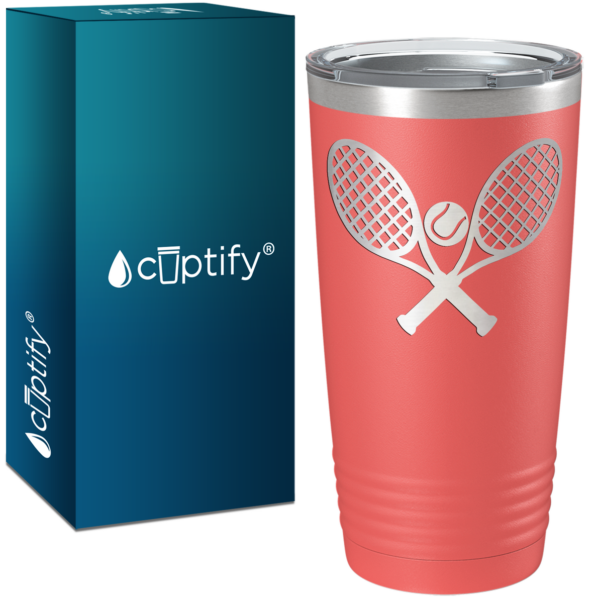 Tennis Rackets and Ball Laser Engraved on Stainless Steel Tennis Tumbler