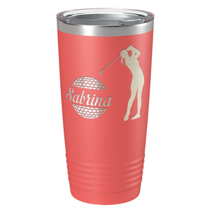 Personalized Female Golfer Laser Engraved on Stainless Steel Golf Tumbler