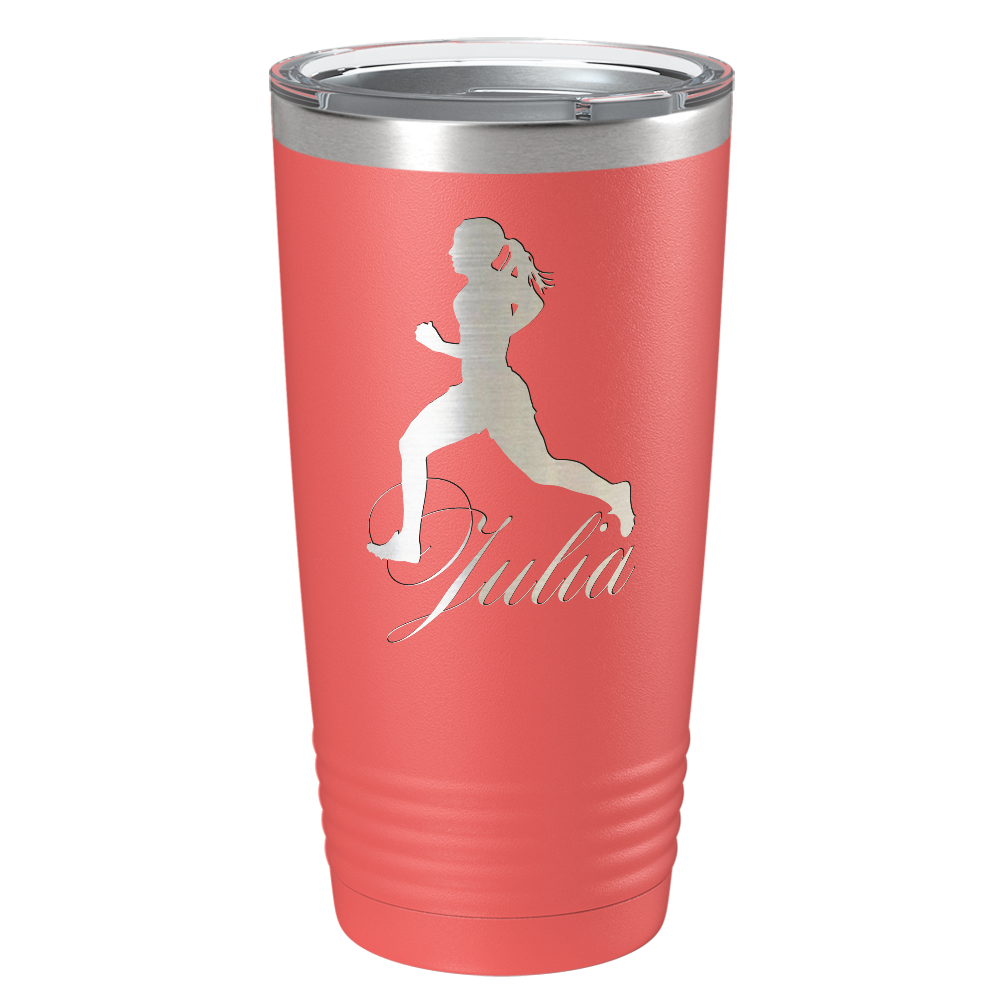 Personalized Running Women Silhouette Laser Engraved on Stainless Steel Cross Country Tumbler