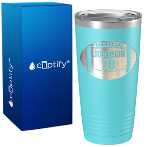 Personalized Monogrammed Name and Number Football on 20oz Tumbler