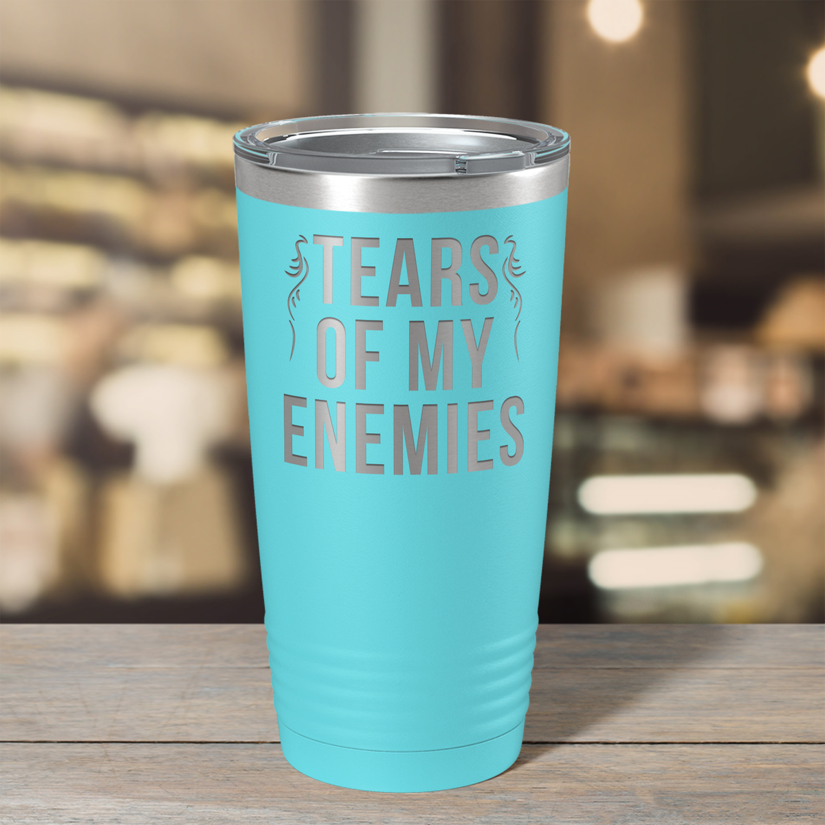 Tears of my Enemies on Lite Blue 20 oz Stainless Steel Ringneck Tumbler