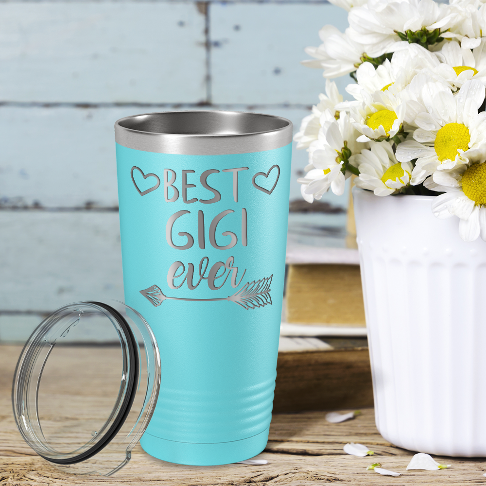 Best Gigi Ever on Lite Blue 20 oz Stainless Steel Ringneck Tumbler