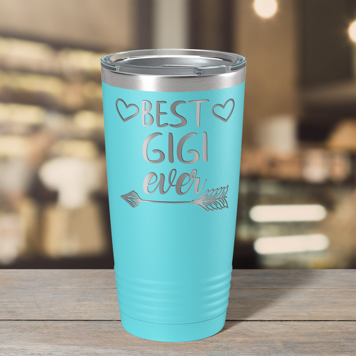 Best Gigi Ever on Lite Blue 20 oz Stainless Steel Ringneck Tumbler