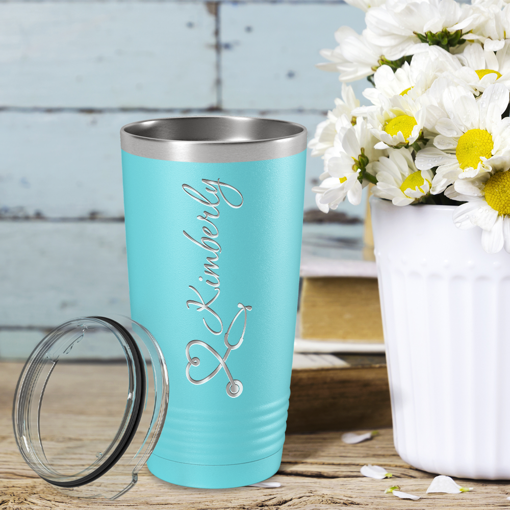 Personalized Nurse Laser Engraved 20oz Tumbler - Lite Blue Matte