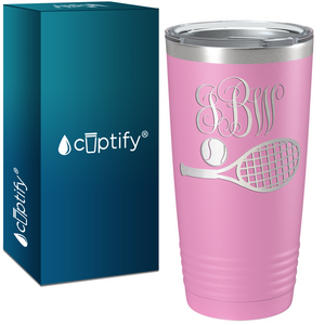 Personalized Monogrammed Tennis Ball and Racket Laser Engraved on Stainless Steel Tennis Tumbler