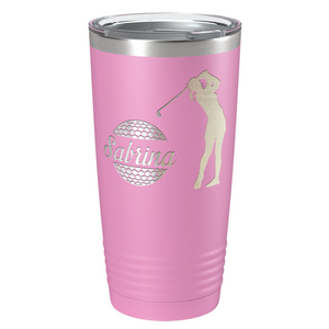 Personalized Female Golfer Laser Engraved on Stainless Steel Golf Tumbler