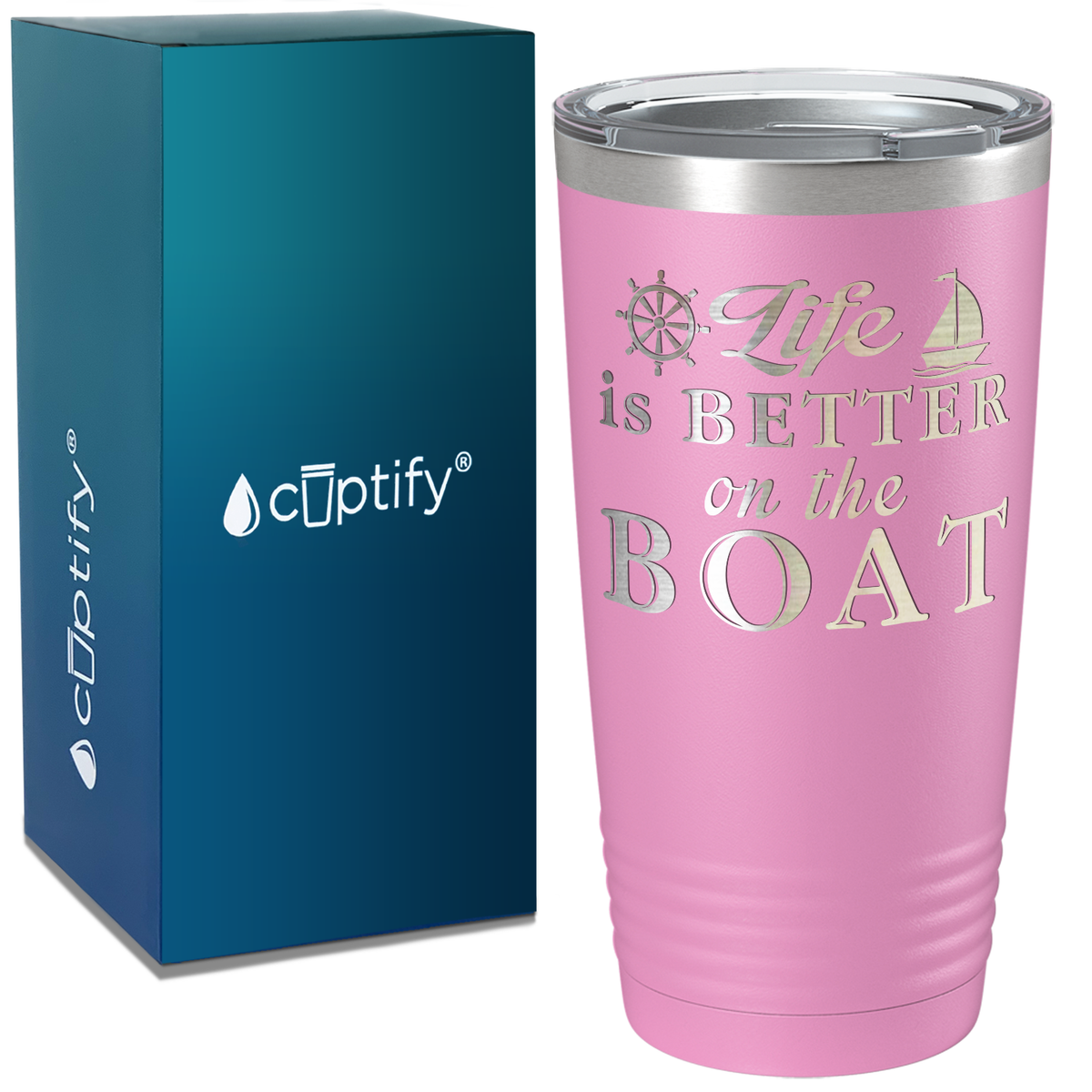 Life is Better on the Boat on White 20 oz Stainless Steel Tumbler
