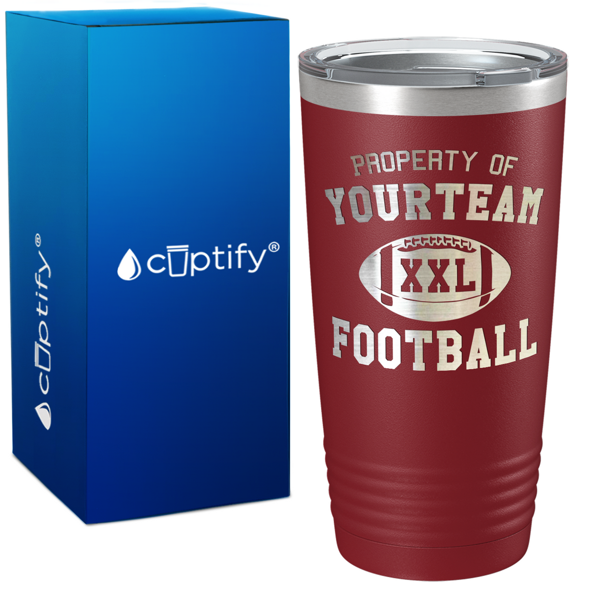 Personalized Property of Team Name Football on 20oz Tumbler