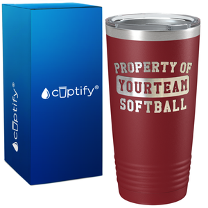 Personalized Property of Your Team Softball on 20oz Tumbler