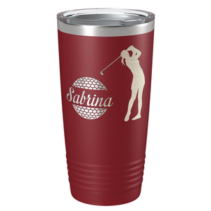 Personalized Female Golfer Laser Engraved on Stainless Steel Golf Tumbler