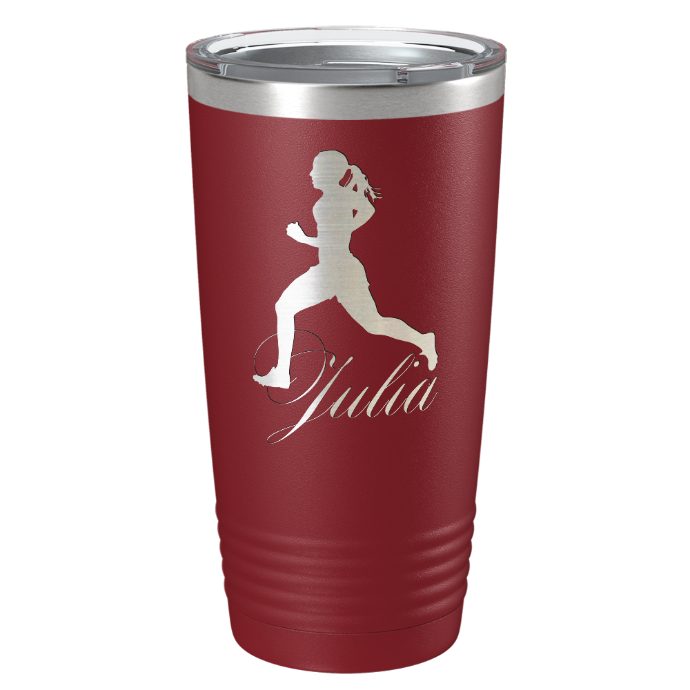 Personalized Running Women Silhouette Laser Engraved on Stainless Steel Cross Country Tumbler