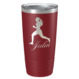 Personalized Running Women Silhouette Laser Engraved on Stainless Steel Cross Country Tumbler